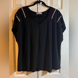 89th & Madison Elegant Black Top with Silver Accents